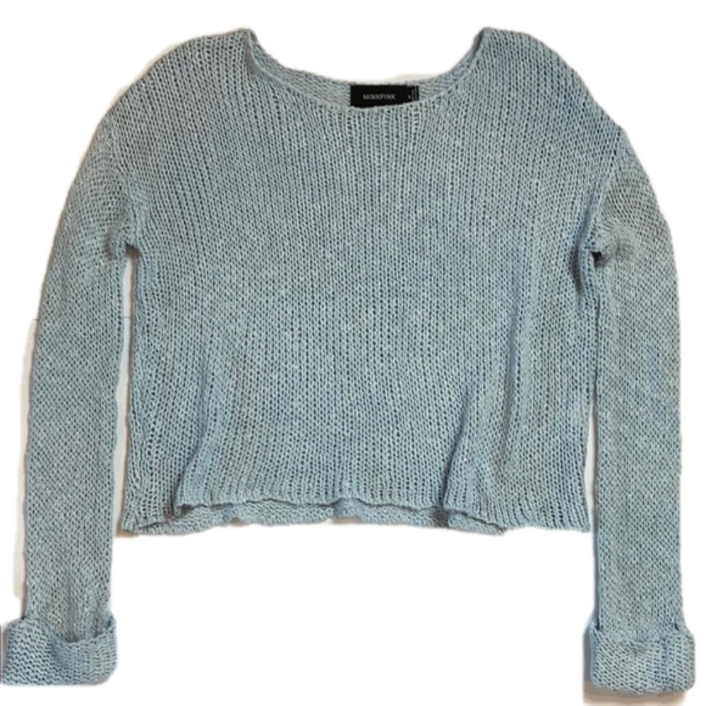 MINKPINK Blue Knit Crop Sweater Bulky Knit